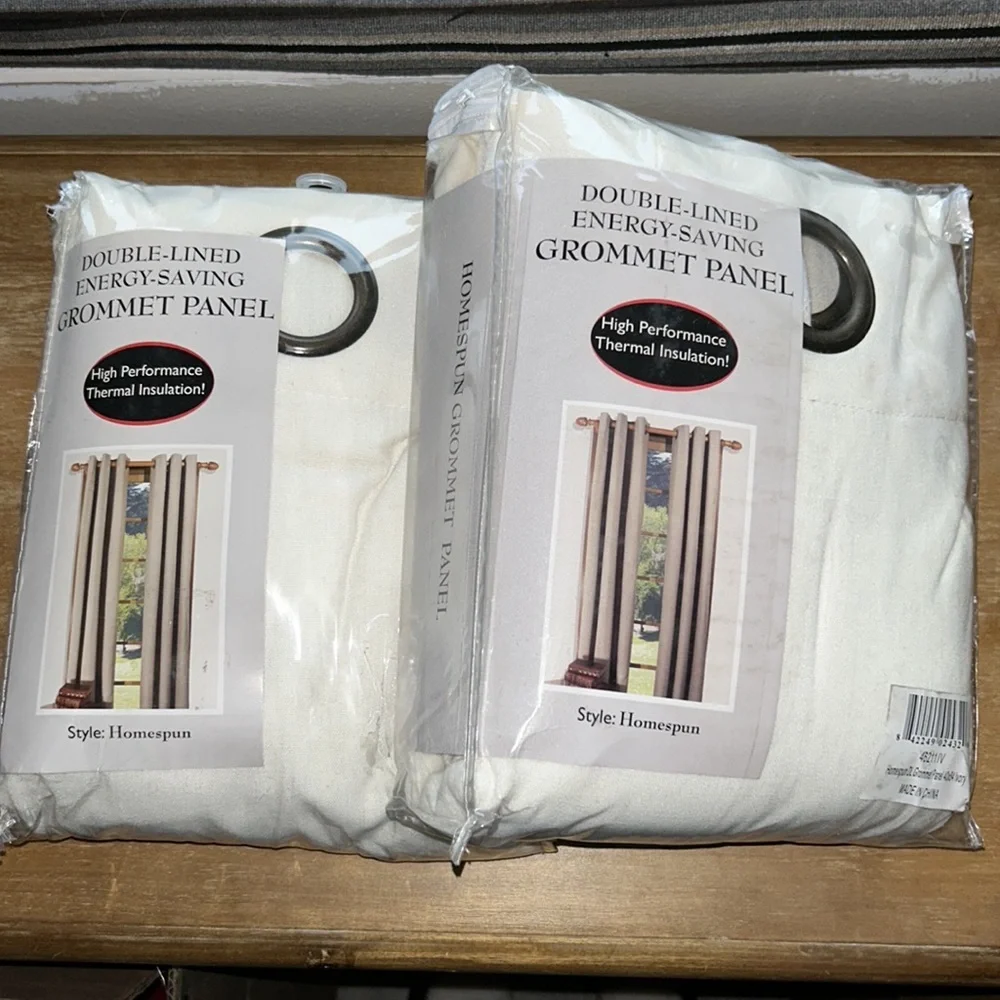 Energy Efficient Grommet-Top Homespun Insulated Curtains Ivory